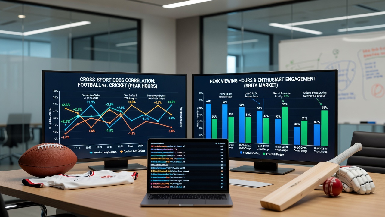 Live betting interface showing correlated odds movements across football and cricket during evening hours
