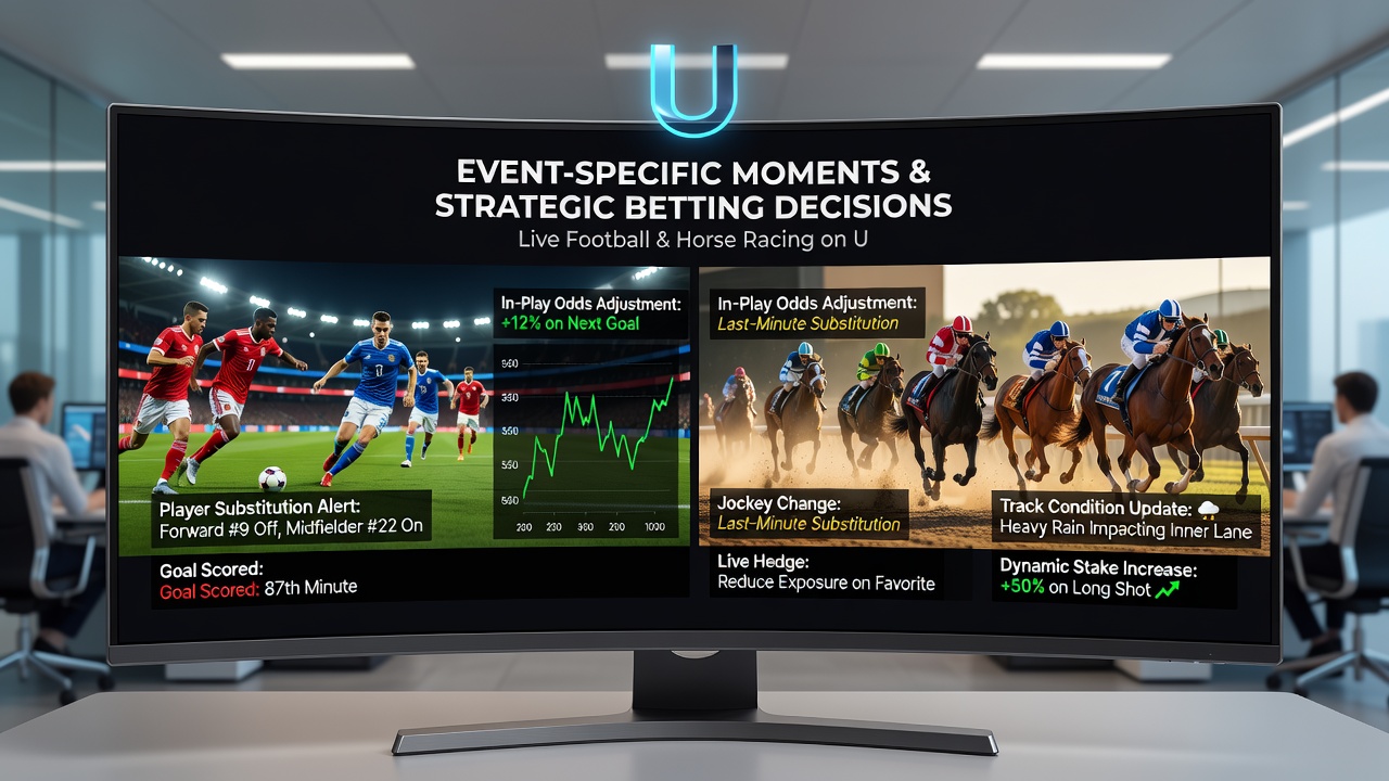 Horse racing finish line with live odds displayed on mobile devices
